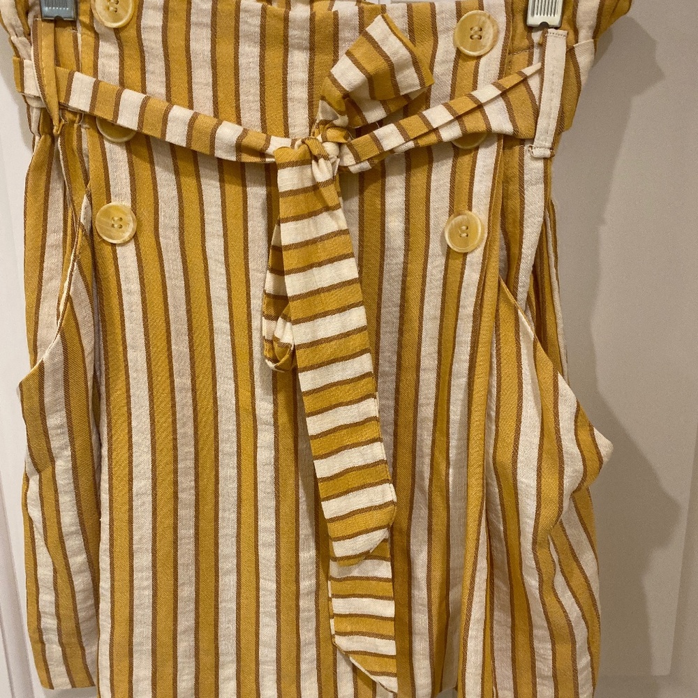 Zara TRF Yellow Striped Paper Bag Waist Skort